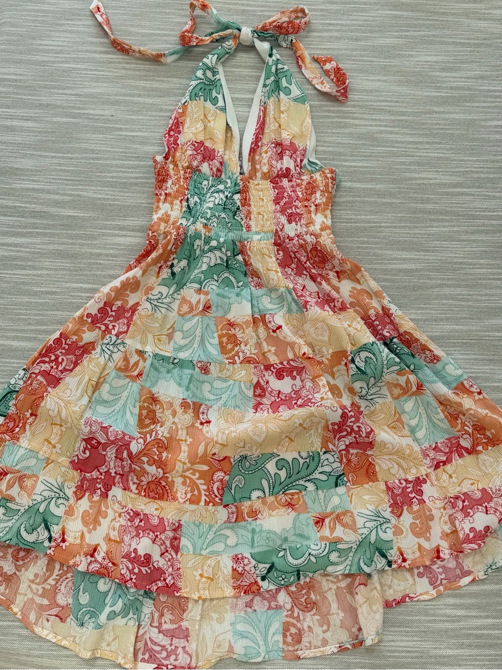 Grey Bandit Halter Patchwork Floral Sundress - Multicolor